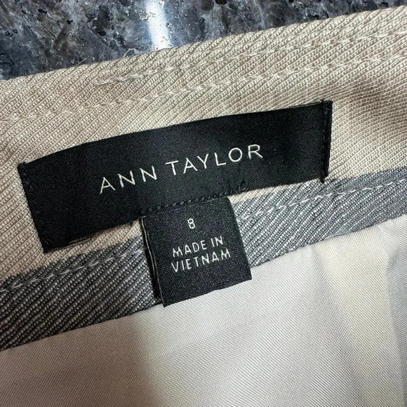 Ann Taylor Tan Grey Neutral Stripe Color Block Linen Blend Pencil Skirt Size 8 - Picture 4 of 6